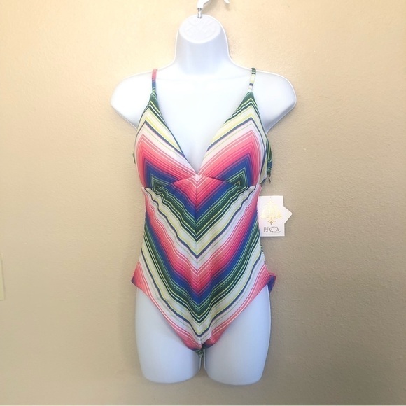 Becca by Rebecca Virtue Santa Catarina Abigail Chevron Tassels One-Piece Size L - Picture 1 of 16